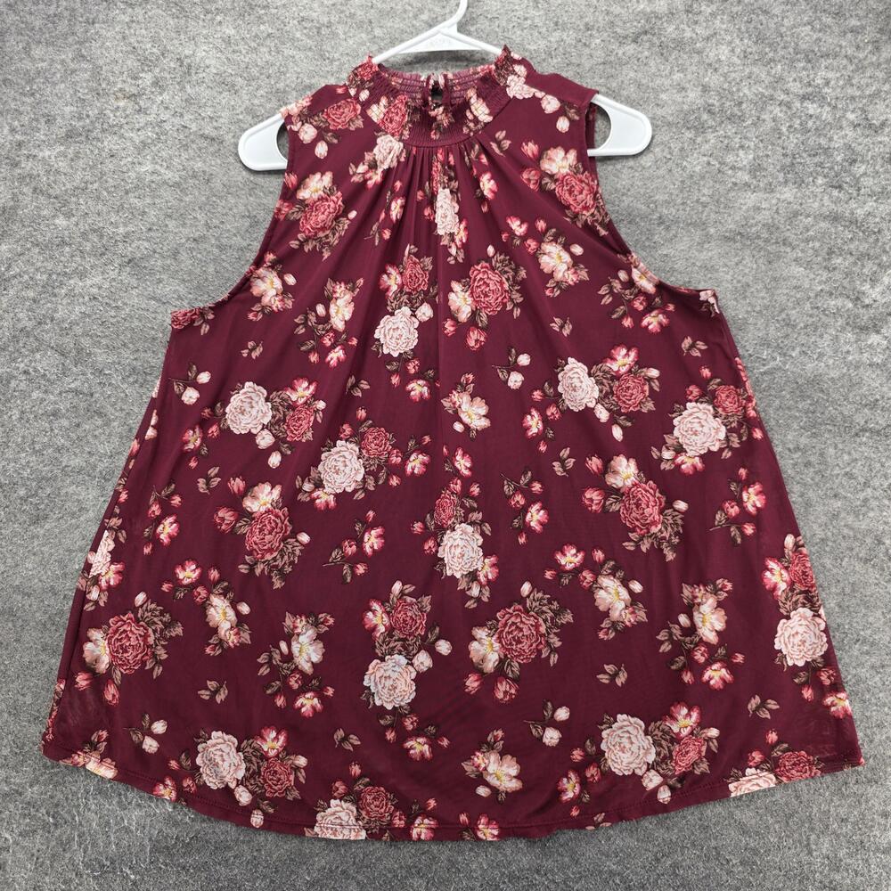 Torrid Blouse Womens 0 Red High Neck Sleeveless Floral Ruffle Lined Relaxed Fit